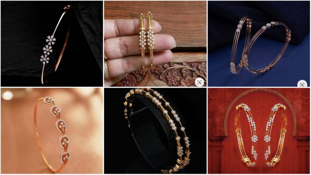 Simple Gold Stone Bangle Design