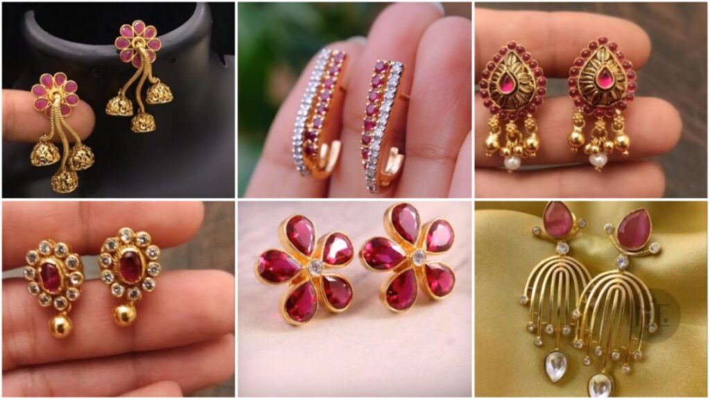 Ruby Flower Charm Drop Stud Earring Designs