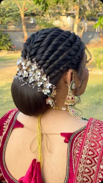 pearl bun hairstyle for brides
