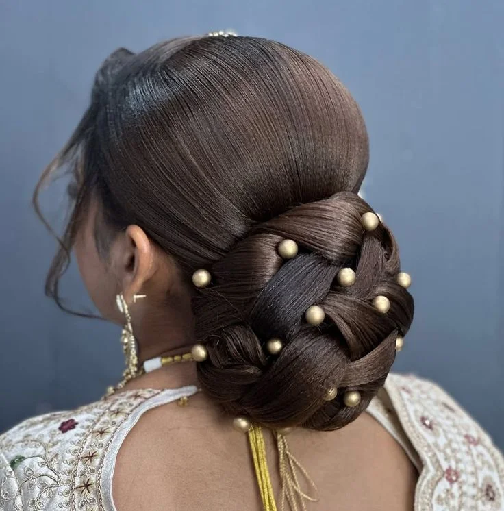 pearl bun hairstyle for brides