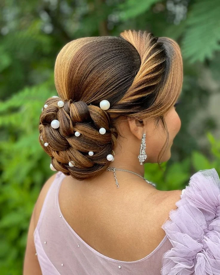 pearl bun hairstyle for brides