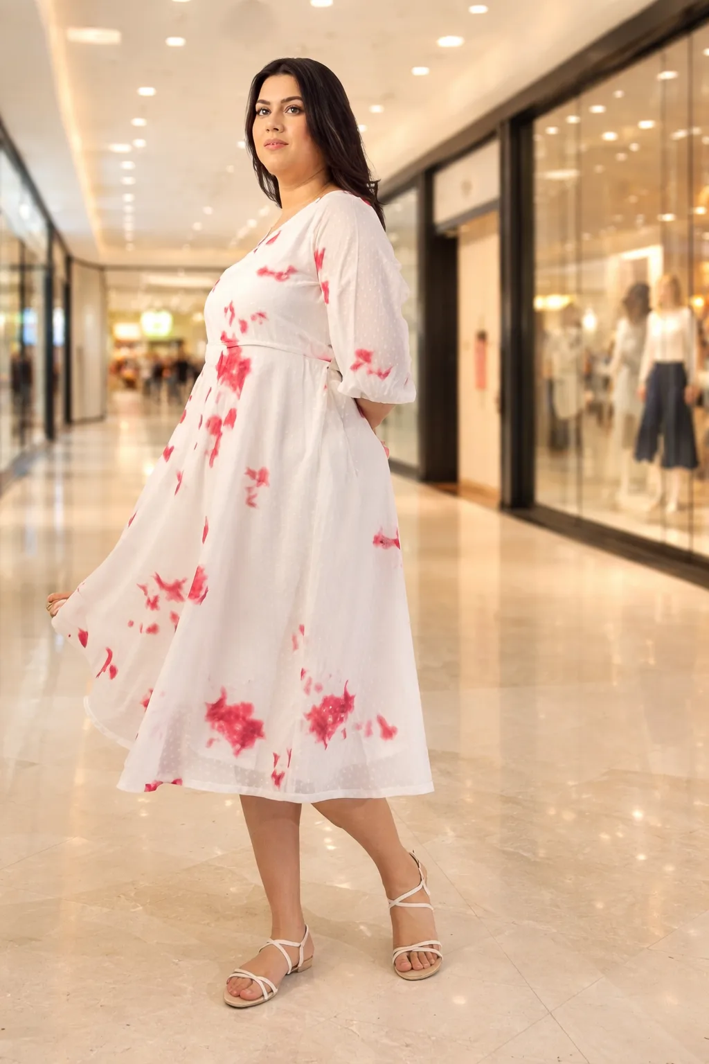 Women's Plus Size Dobby Georgette Tie & Dye A-Line Dress 