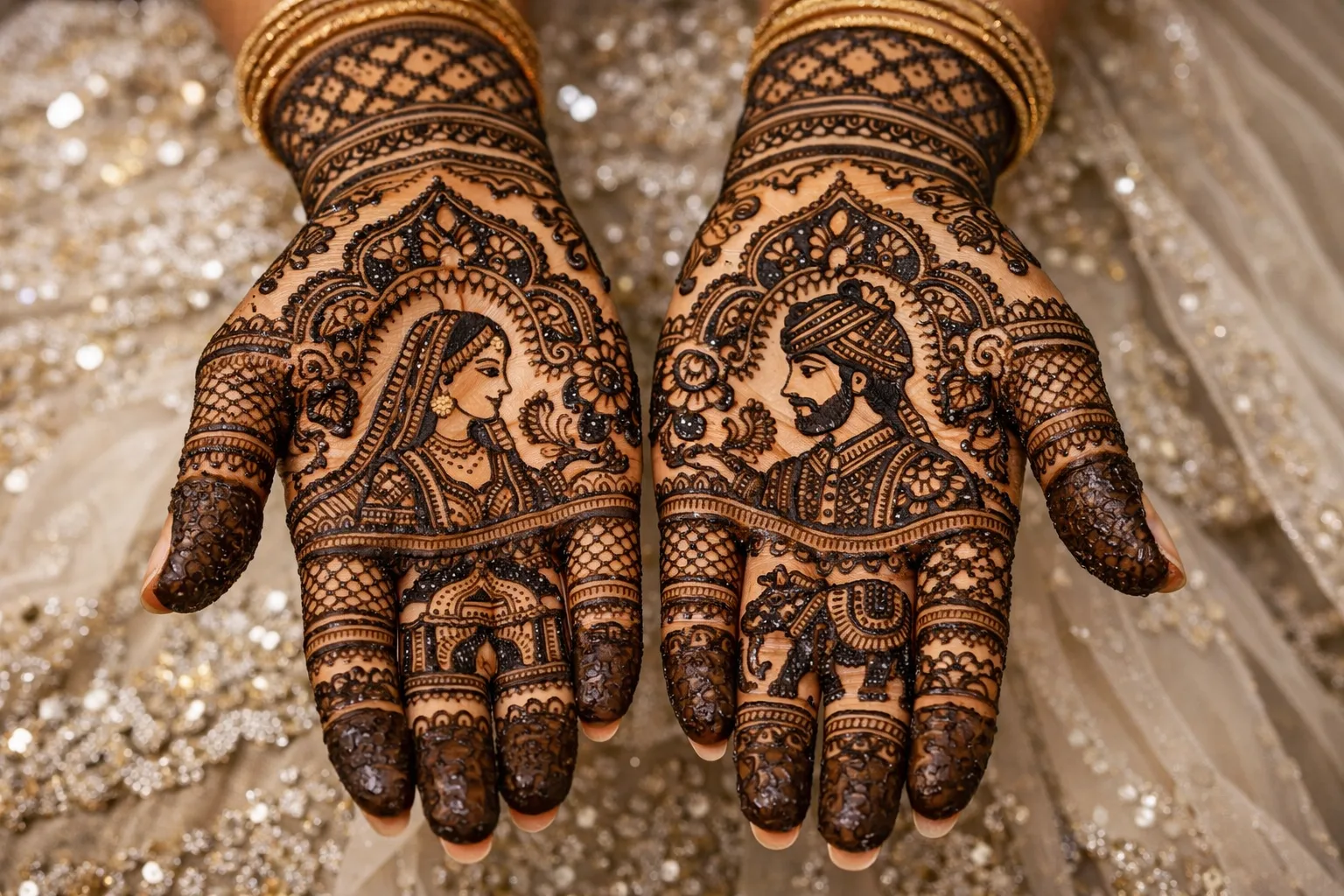 mehndi with bride and groom
