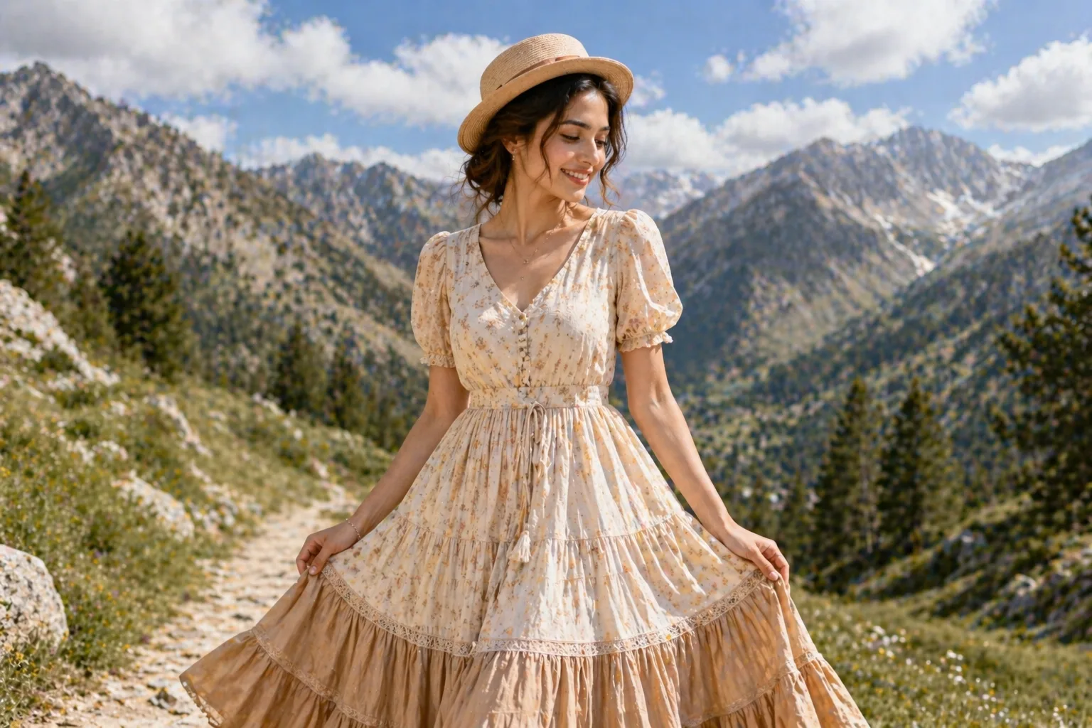 Beige and Tan colour dress