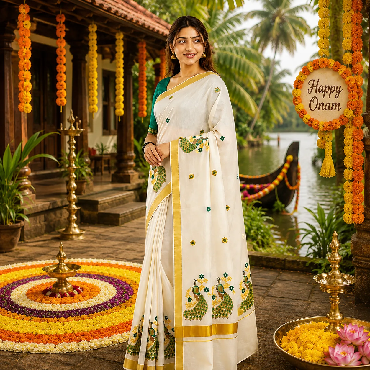 Cotton Saree With Embroidered Peacock Design