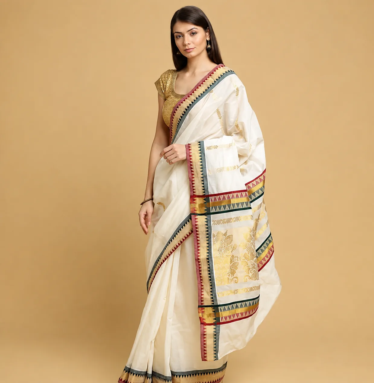 Kerala Kasavu Cotton Saree with Rich Pallu
