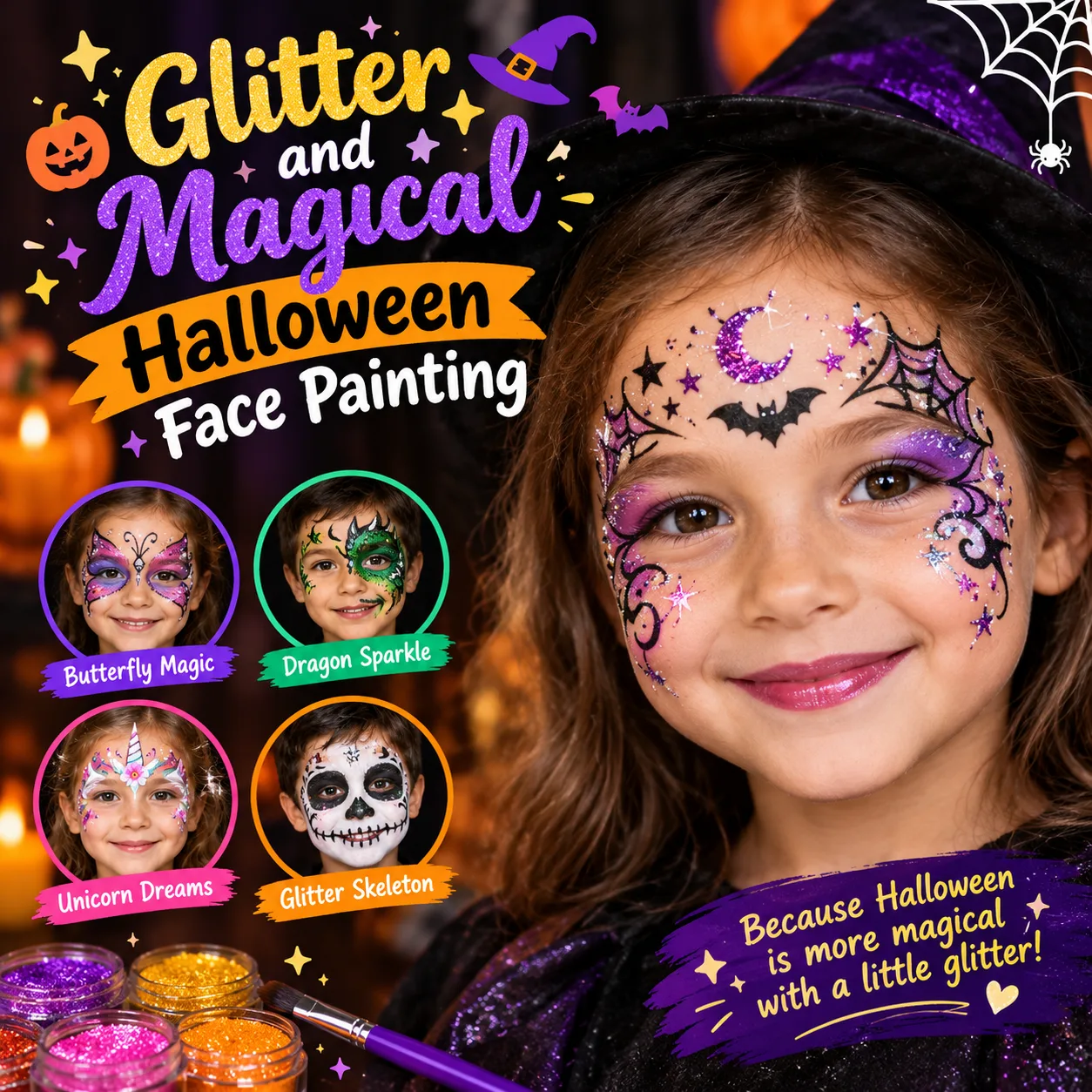 Glitter and Magical Halloween Face Painting