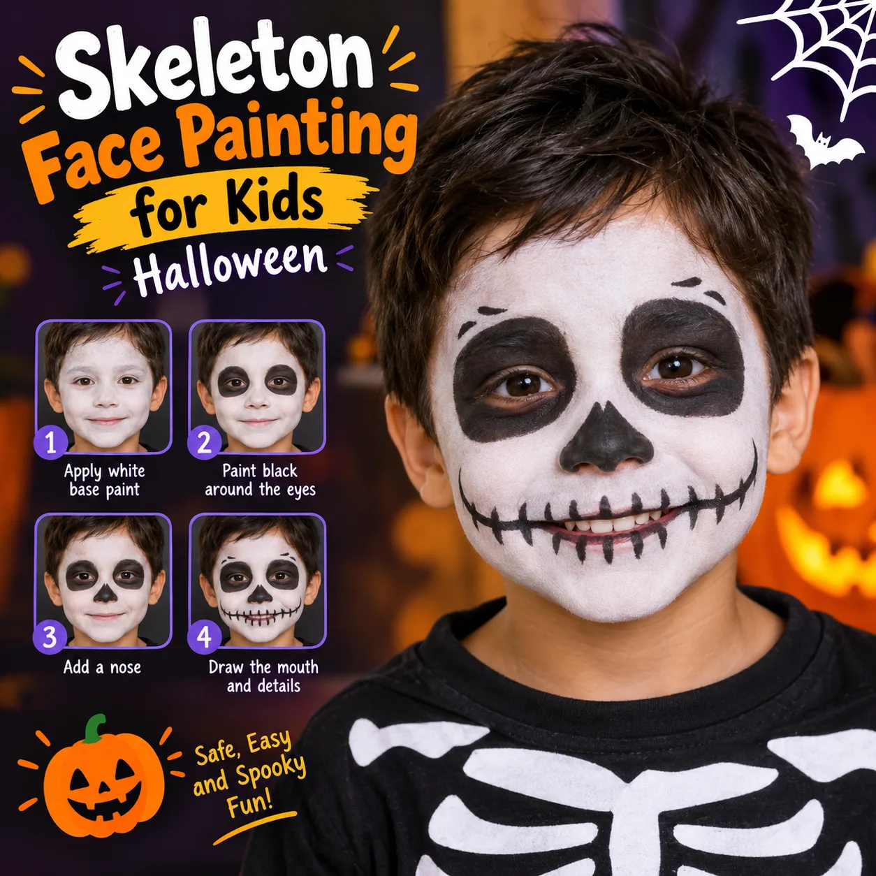 Skeleton Face Painting for Kids